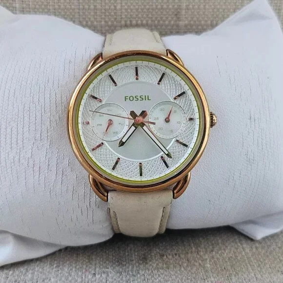 Fossil Women Wristwatch Multifunction Cream Leather Band Gold Tone Case Watch - Picture 4 of 12